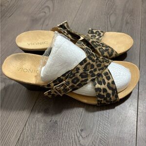 Vionic Libbie Leopard Cross Strappy Wedge Sandals Comfort Classic Stylish